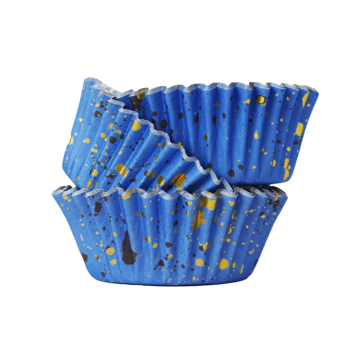 Lot de 30 caissettes à Cupcakes Doublées de Papier Aluminium – Bleu &amp; Paillettes Dorées