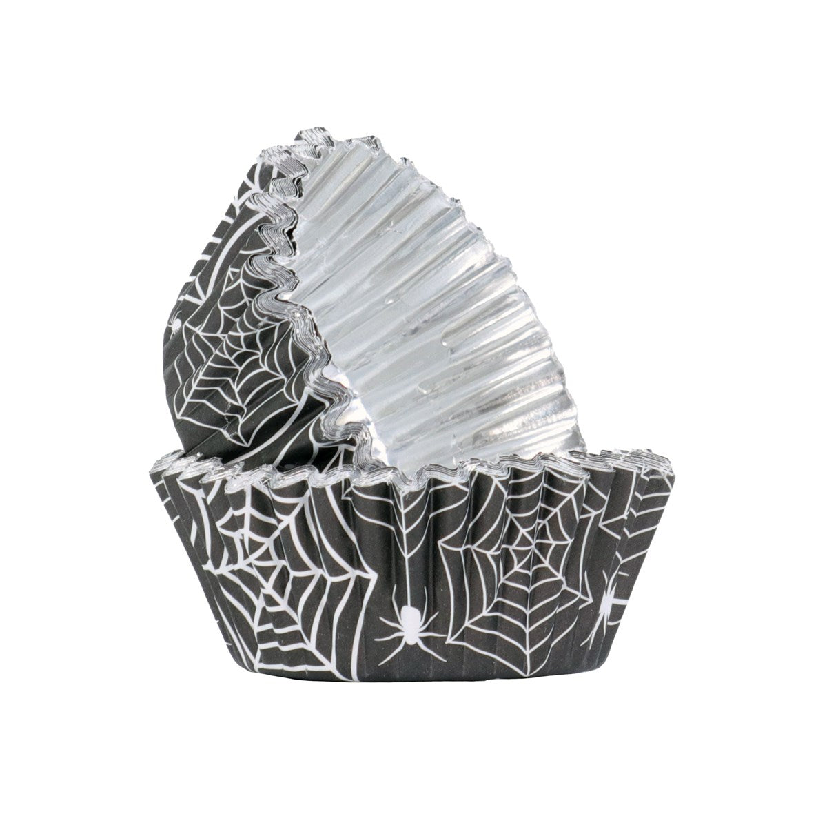 Lot de 30 caissettes à cupcakes doublées de feuille aluminium - &quot;Toile d&#39;araignée d&#39;Halloween&quot;