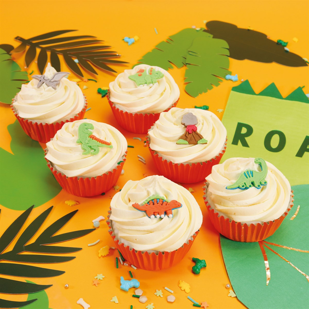 Pack de 6 décorations comestibles pour cupcakes thème Dinosaure - Sucre