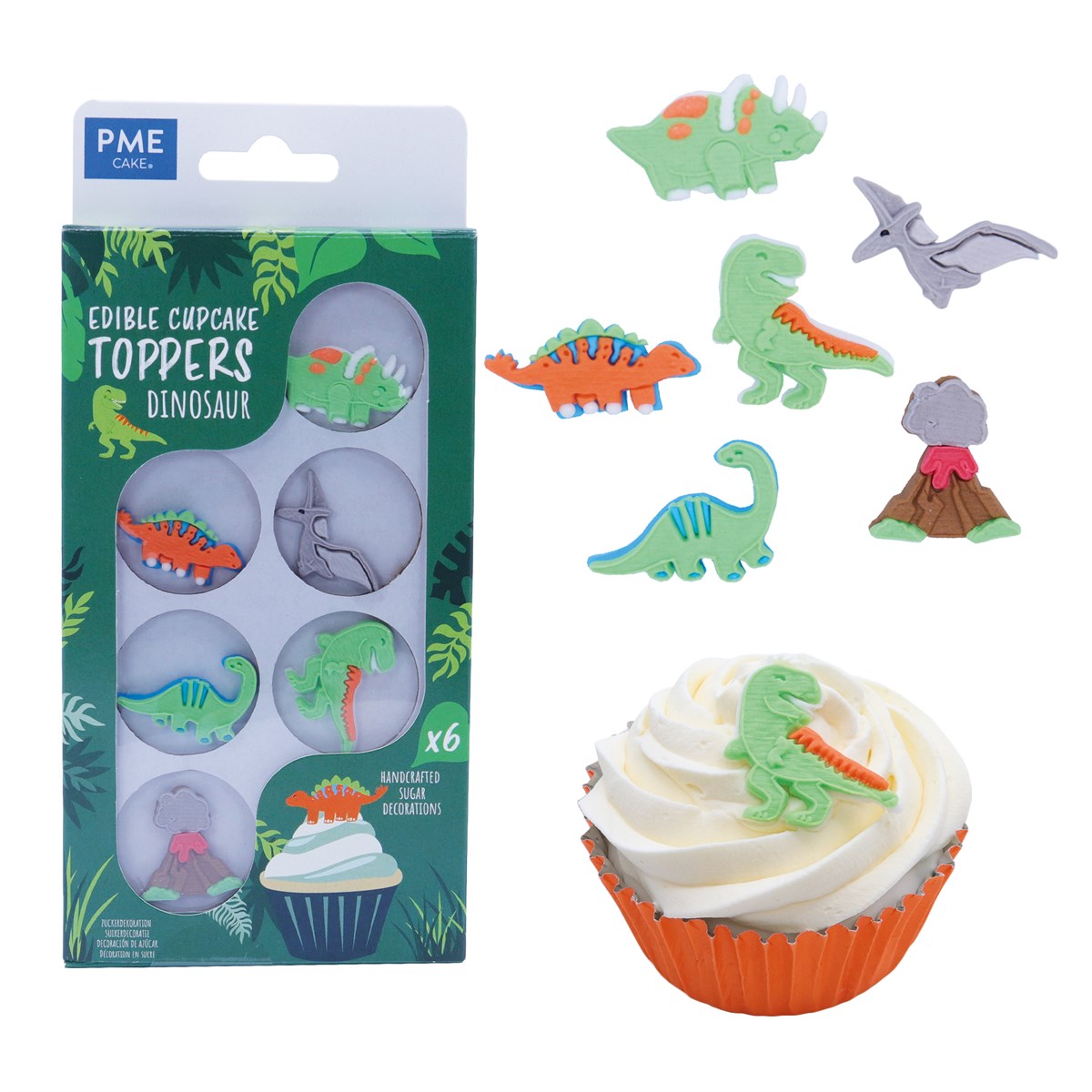 Pack de 6 décorations comestibles pour cupcakes thème Dinosaure - Sucre