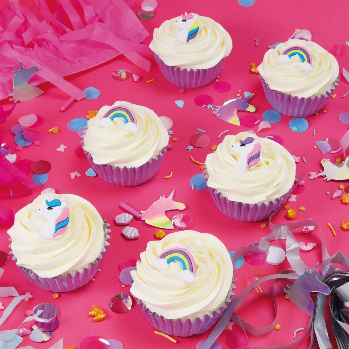 Pack de 6 décorations comestibles pour cupcakes thème Licorne - Sucre