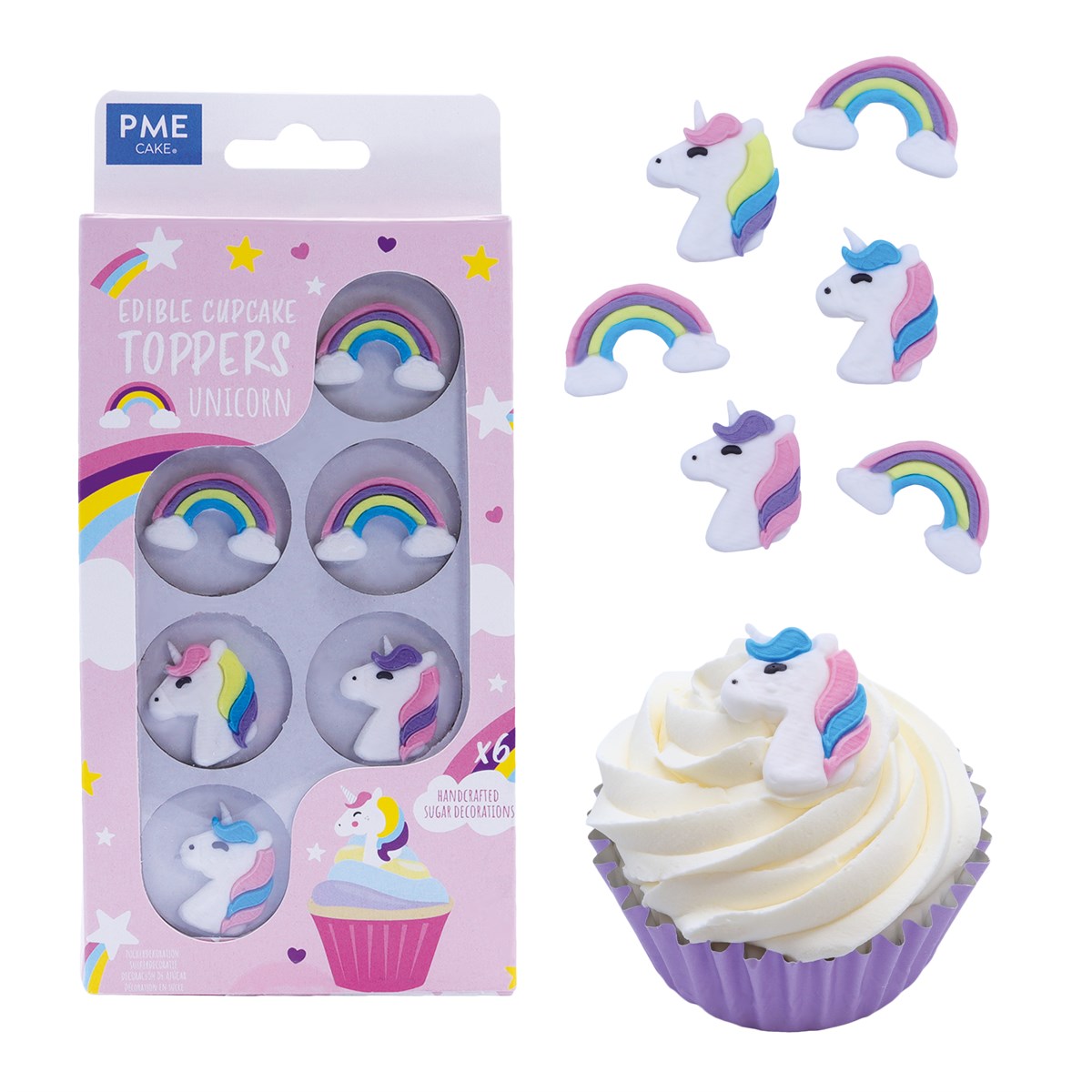 Pack de 6 décorations comestibles pour cupcakes thème Licorne - Sucre