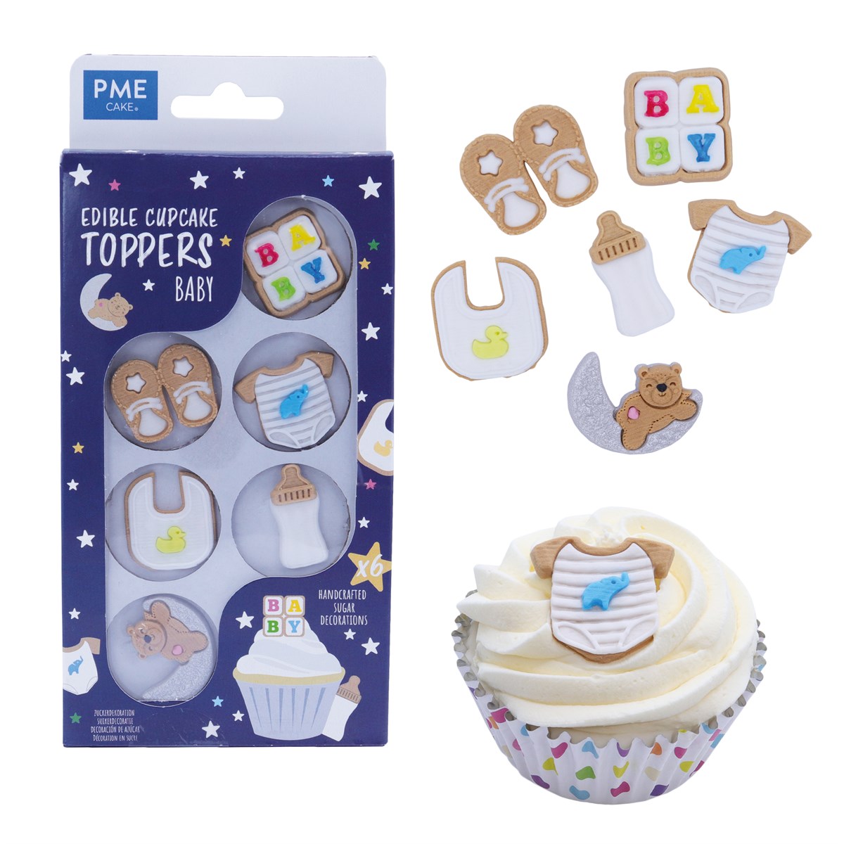 Pack de 6 décorations comestibles pour cupcakes thème bébé - Sucre