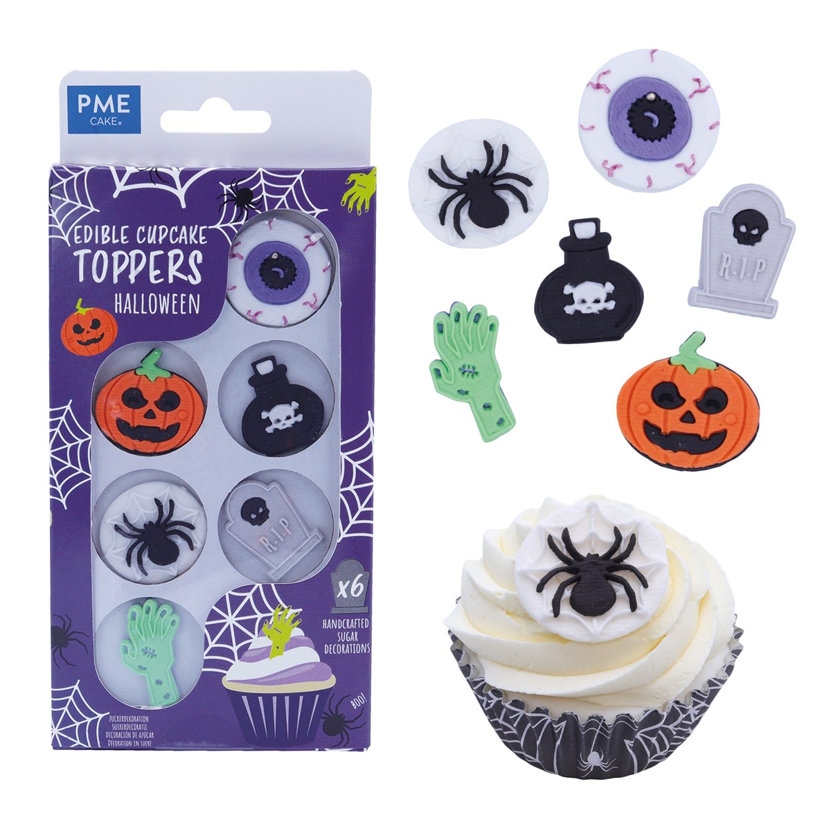 Pack de 6 décorations comestibles pour cupcakes thème Halloween - Sucre
