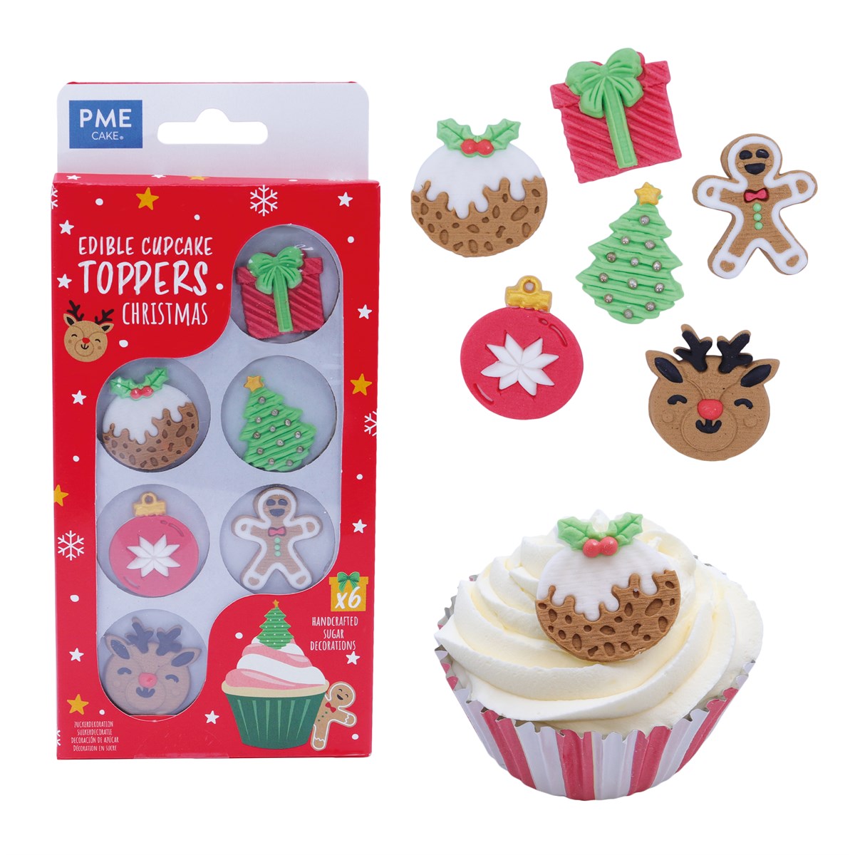Pack de 6 décorations comestibles pour cupcakes thème Noël - Sucre