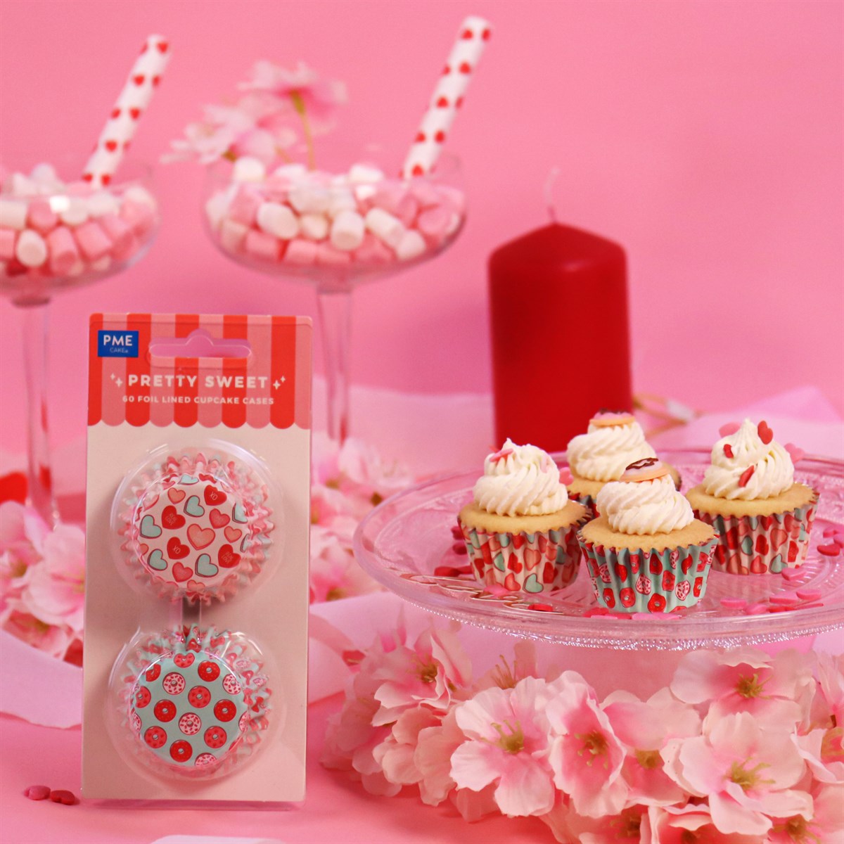 Set de 60 Mini Caissettes à cupcakes Saint Valentin &quot;Joliment Sucré&quot; - Aluminium